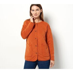 Cuddl Duds Women Jacket ~ Shirt Lightweigt Quilt Orange Copper 1X A470054